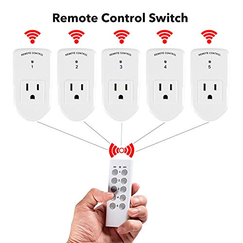 DEWENWILS Remote Control Outlet Plug Wireless On Off Power Switch Programmable Remote Light Switch Kit White Compact Design ETL Listed 2 Remotes + 5 Outlets Set 100ft RF Range 